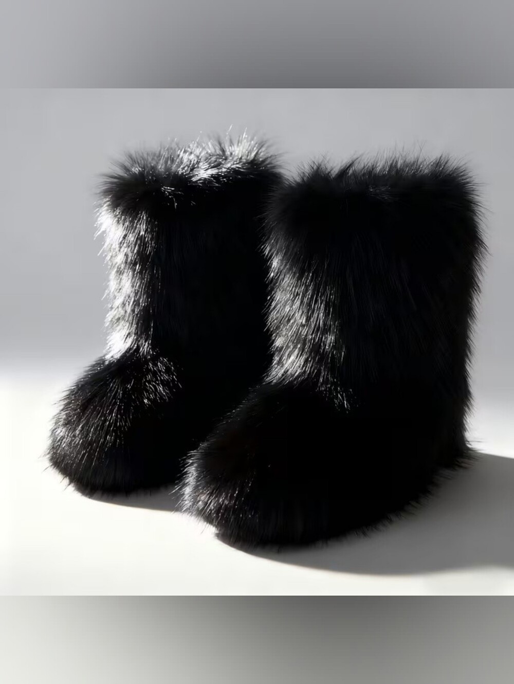 Plush Deep Black Faux Fur Cozy Winter Boots